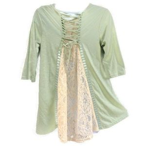 New Umgee V Neck Open Back Lace Laced Half Sleeves Mint Green USA